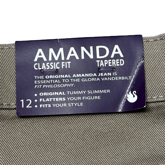 Gloria Vanderbilt Amanda Jeans Women 12 Khaki Classic Fit Tapered Stretch - Picture 7 of 16